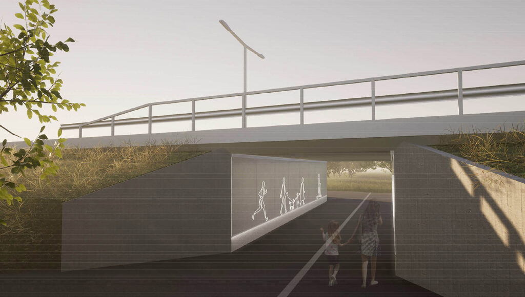 Sillan alikulku koristeltu ihmishahmoin.