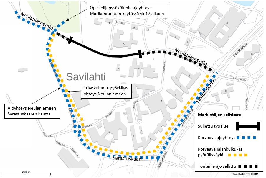 Karttakuva Savilahden ja Neulamäen alueesta.